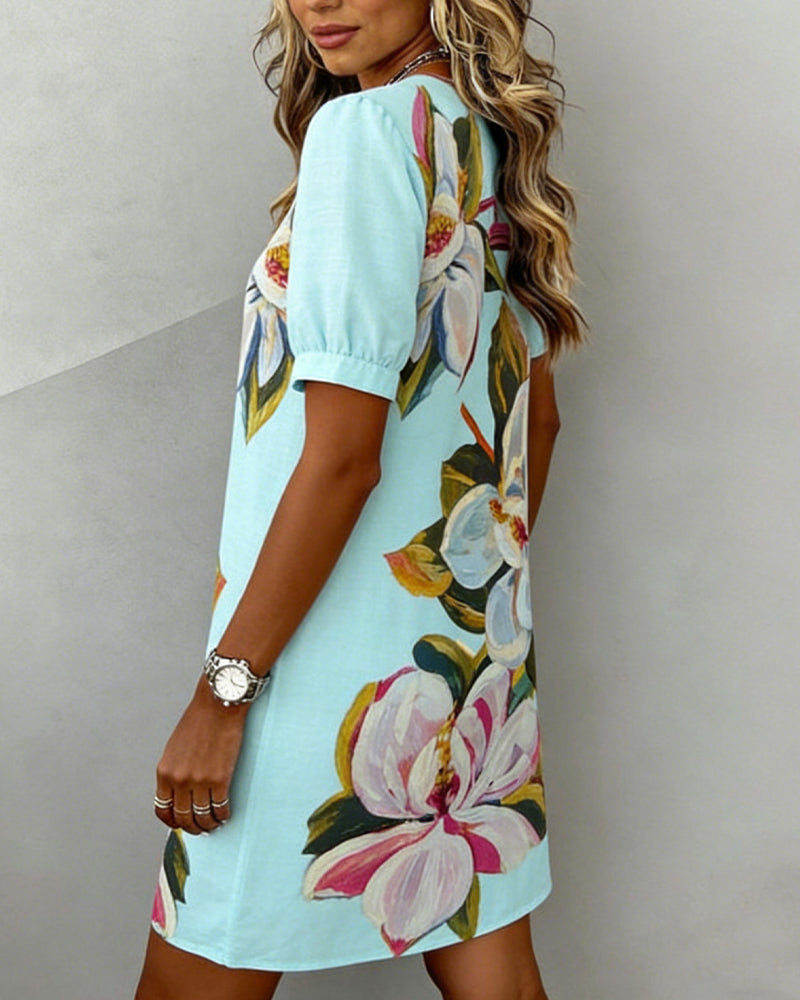 Robe Grand Imprimé Floral Col V