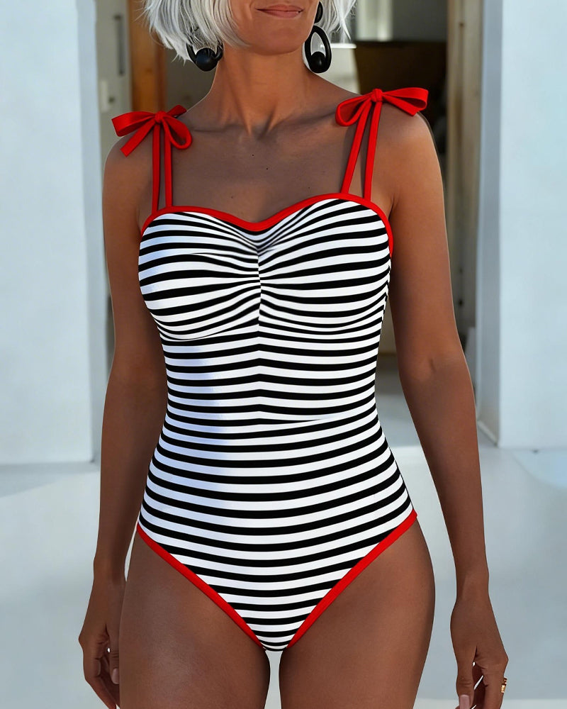 Une-Pièce Rayé Rouge Bordure Nuque