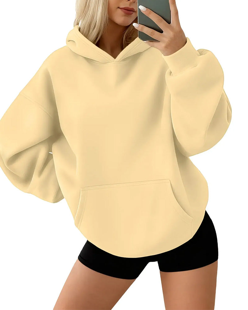 Hoodie À Capuche Poche Unie Lâche