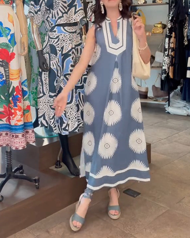 Robe Tournesol Imprimé Sans Manches