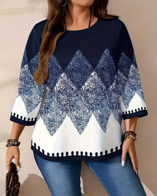 Top Coupe Ample Col Rond Manche Trois-Quarts