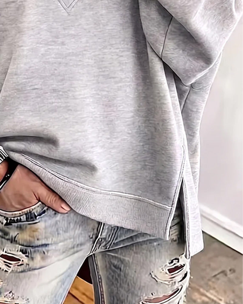 Sweatshirt Col V Épaule Dégagée Fente Asymétrique