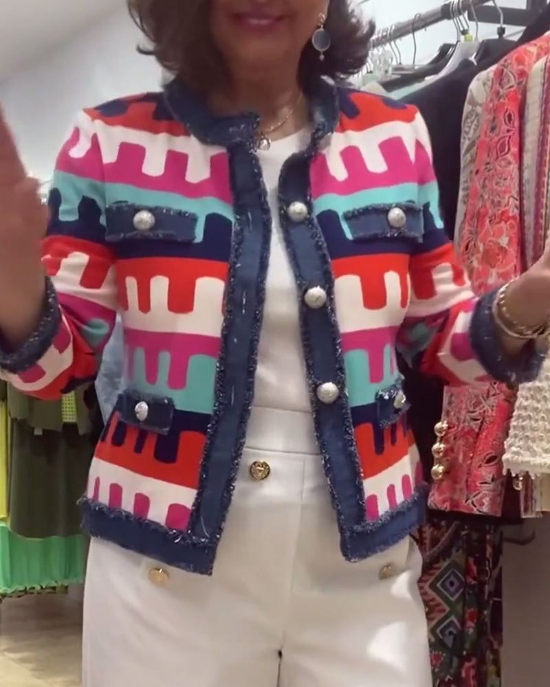 Veste imprimé coloré boutons bords francs