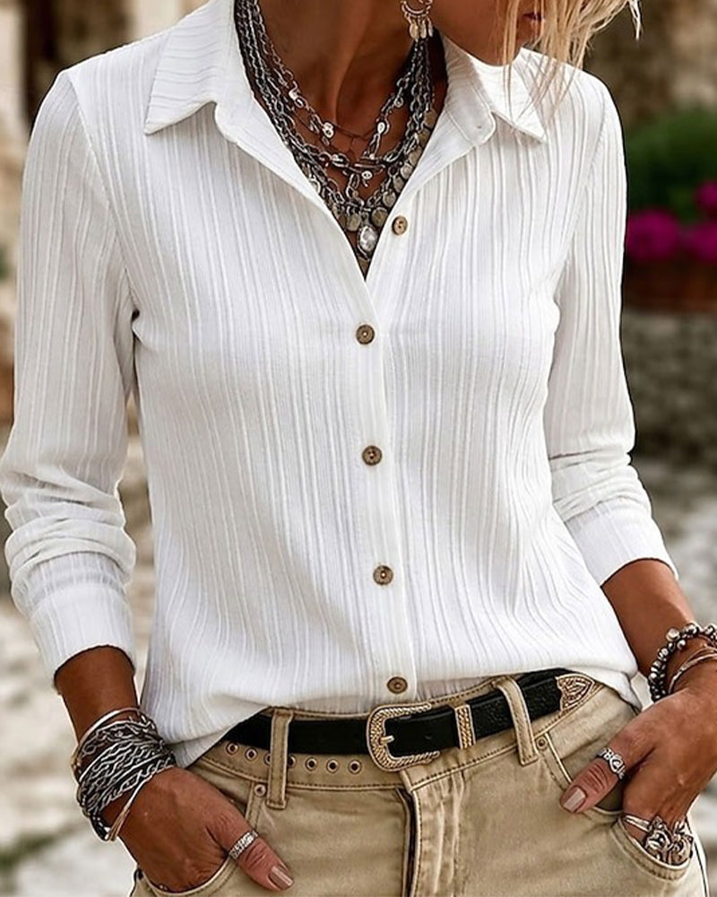 Blouse Texturée Rayure Verticale Manche Longue