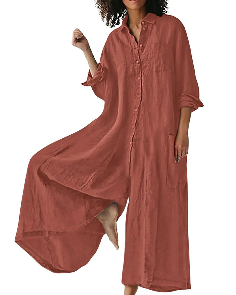 Jumpsuit Revers Lâche Drapé Décontracté