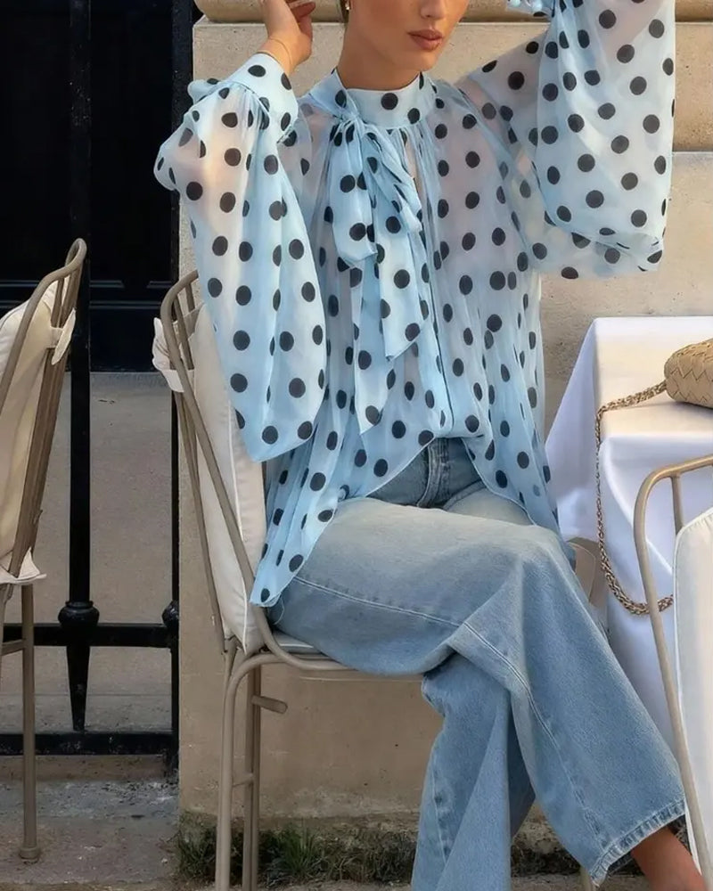 Blouse Décontractée À Pois Manches Longues