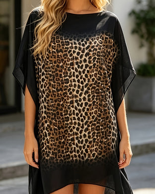 Robe Imprimé Léopard Loose Manche Chauve-Souris