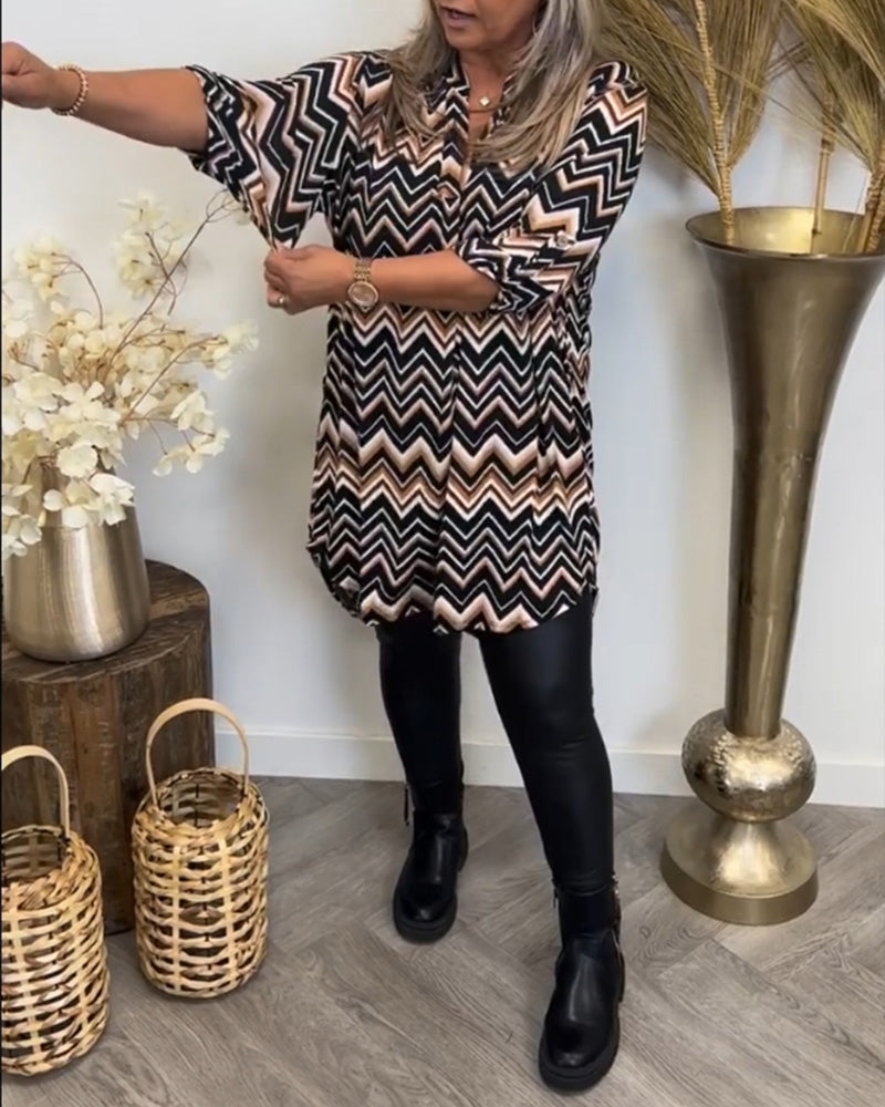 Robe col V imprimé vagues