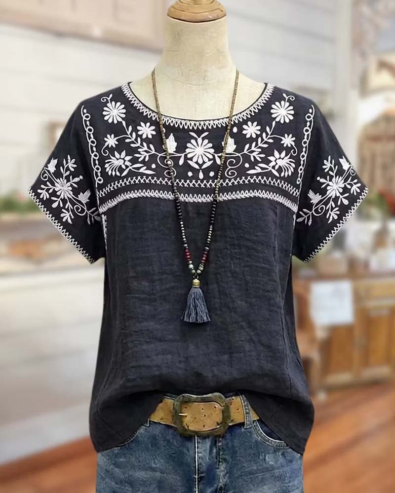 Blouse Daisy Vine Col Rond Large Décontractée