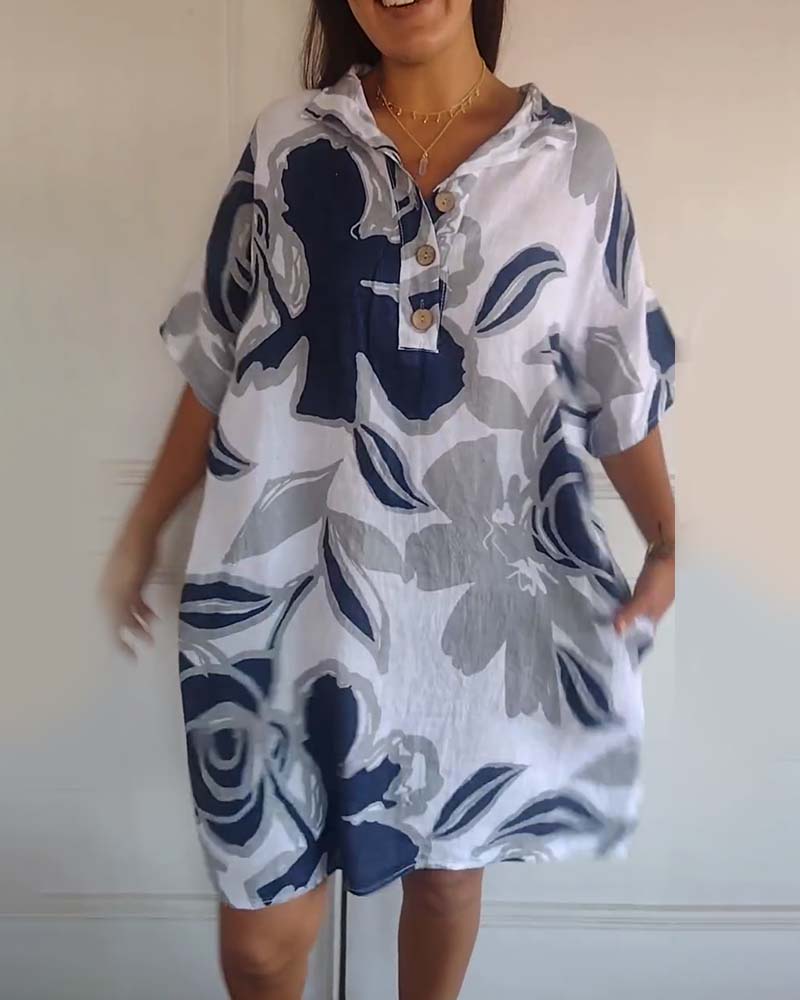 Robe à poches à revers et imprimé floral