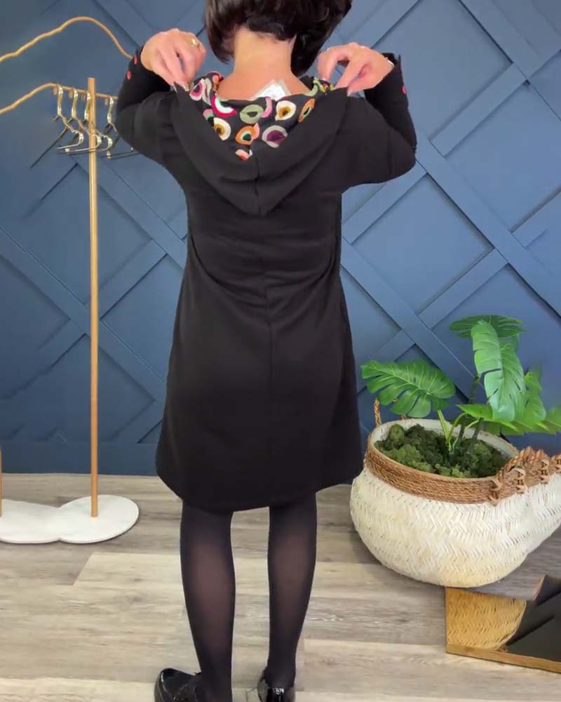 Robe décontractée à capuche zippée et imprimé cercle