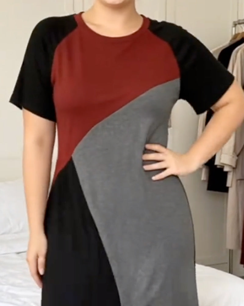 Robe Patchwork Raglan Col Rond