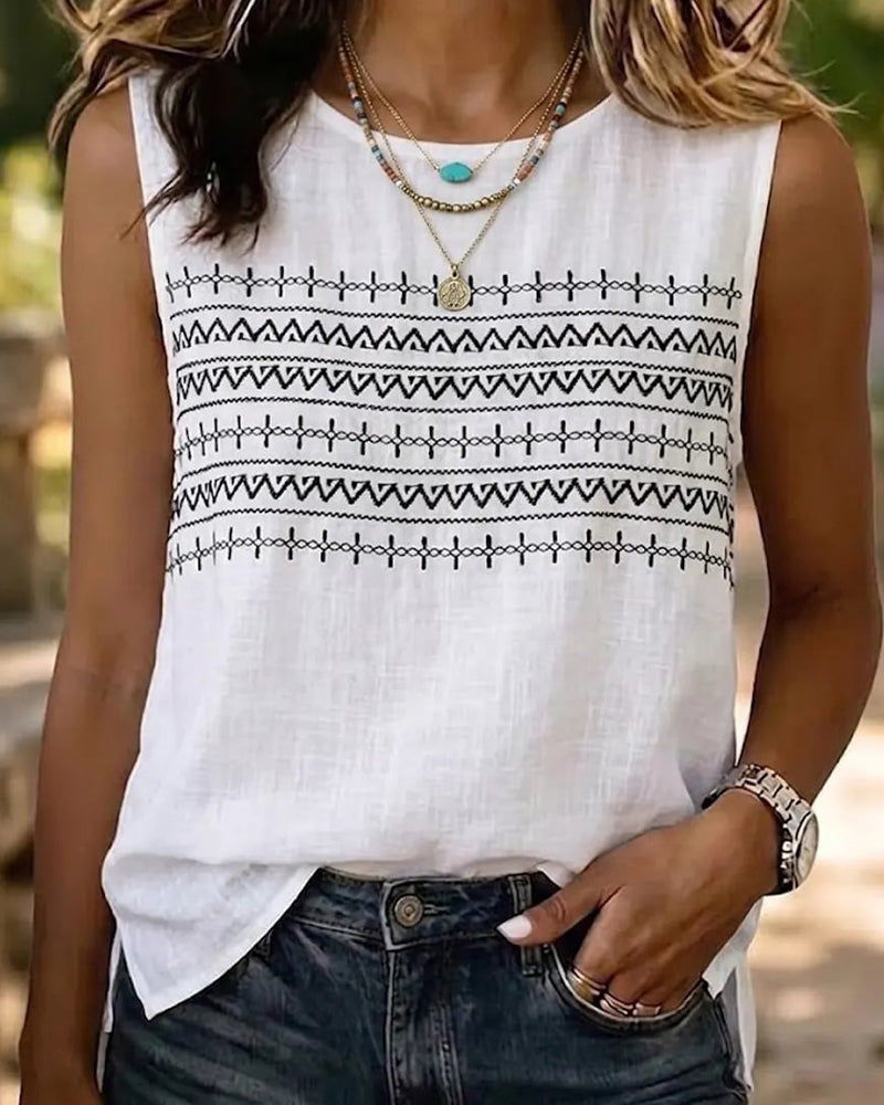 Blouse Ethnique Broderie Sans Manches