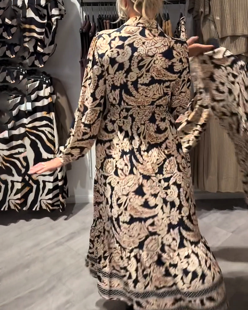 Robe De Mode À Col À Revers Imprimée