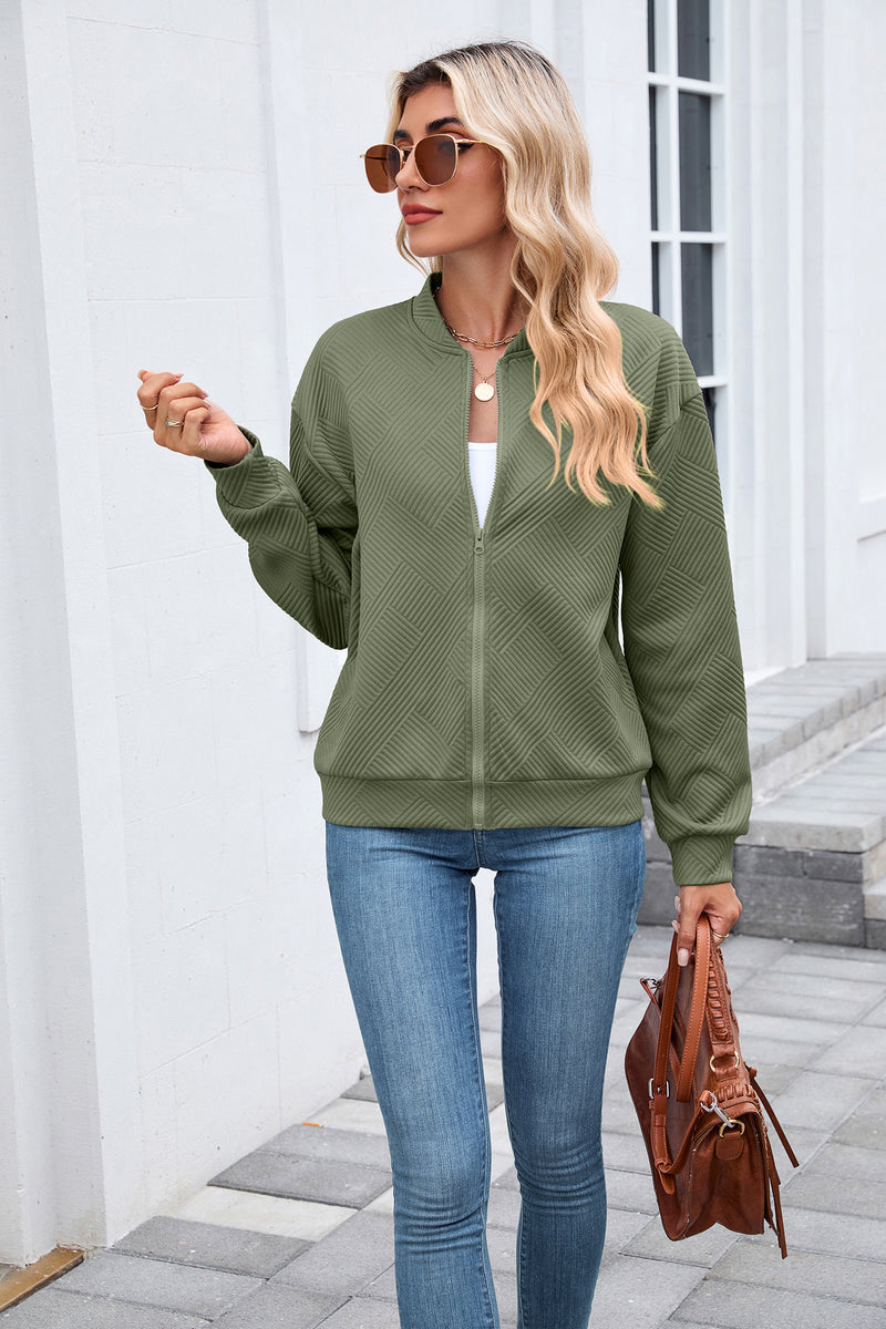 Manteau Uni Col Baseball Manches Longues