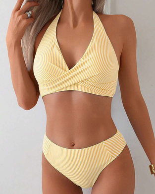 Maillot De Bain Encolure V Deux-Pièces Rayé