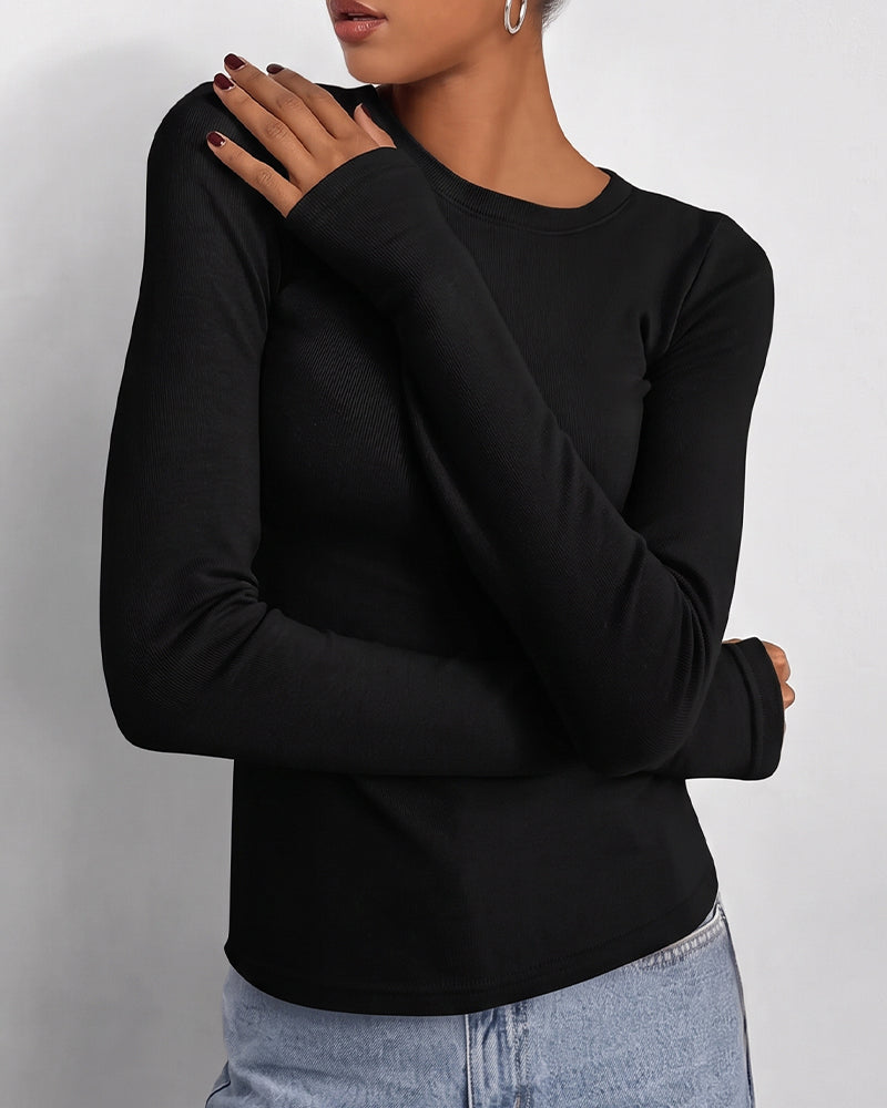 T-Shirt Col Rond Slim Fit Manches Longues Unie