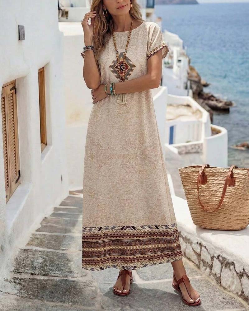 Robe Col Rond Imprimé Chevauchement