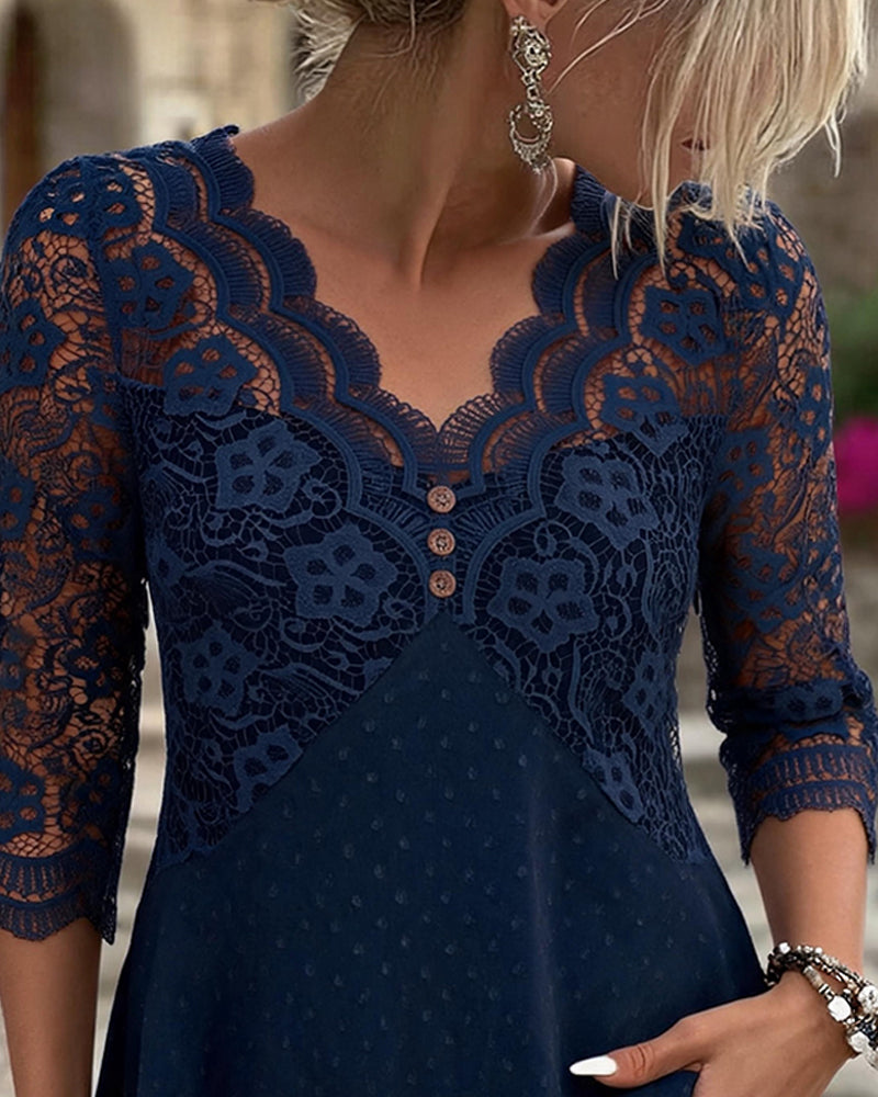 Chemise Dentelle Patchwork Col V