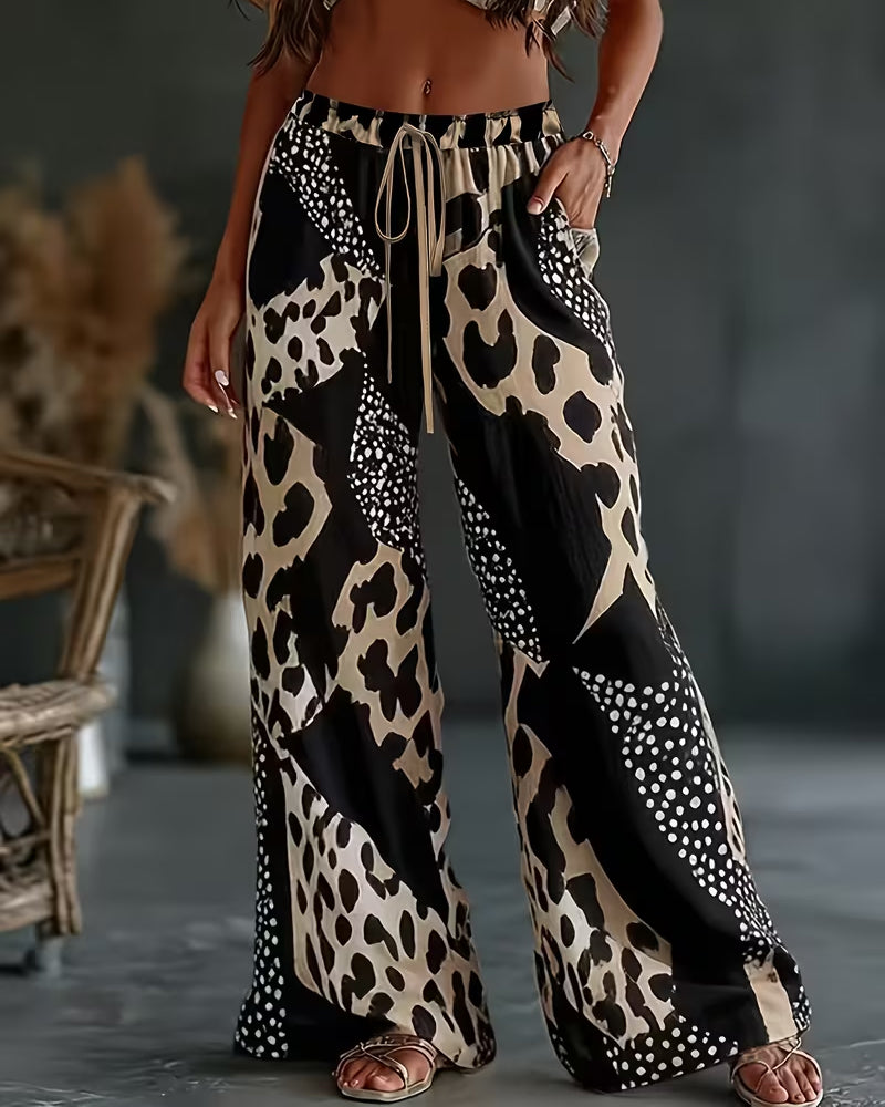 Pantalon Léopard Imprimé Polka Dot Jambe Large