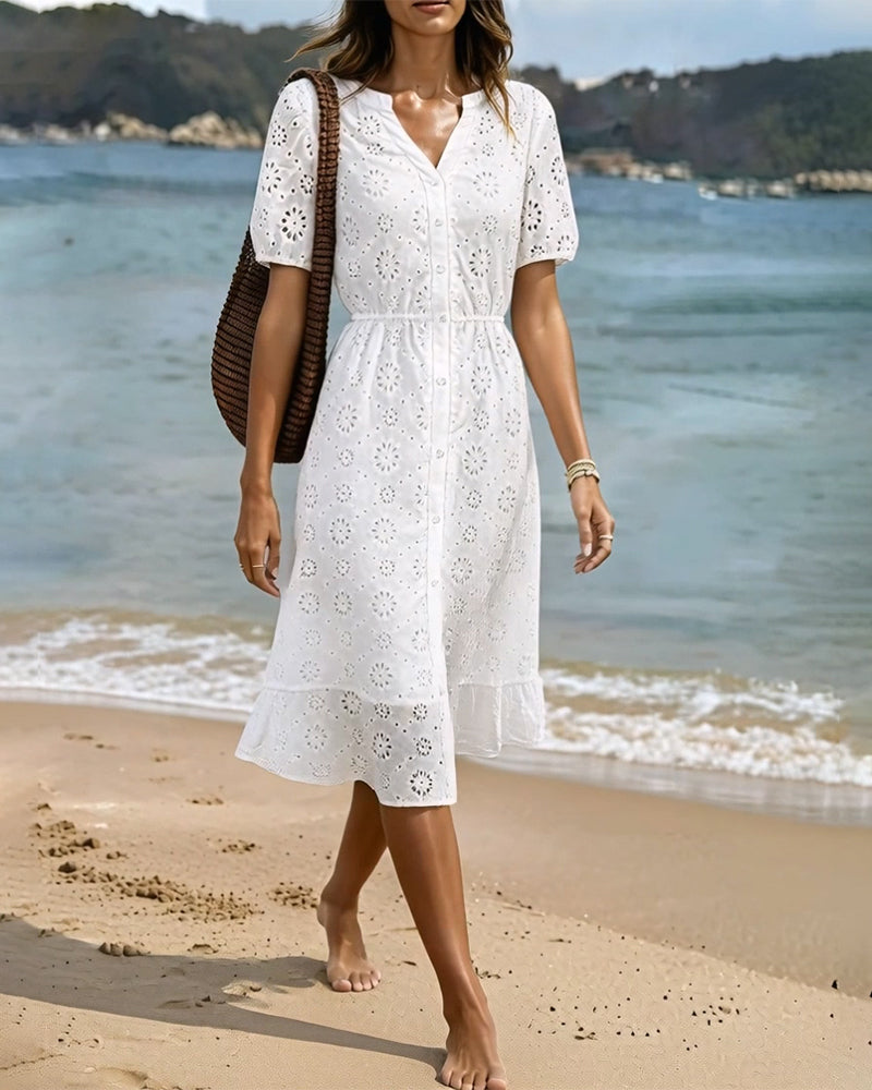 Robes Découpe Col V Chemise