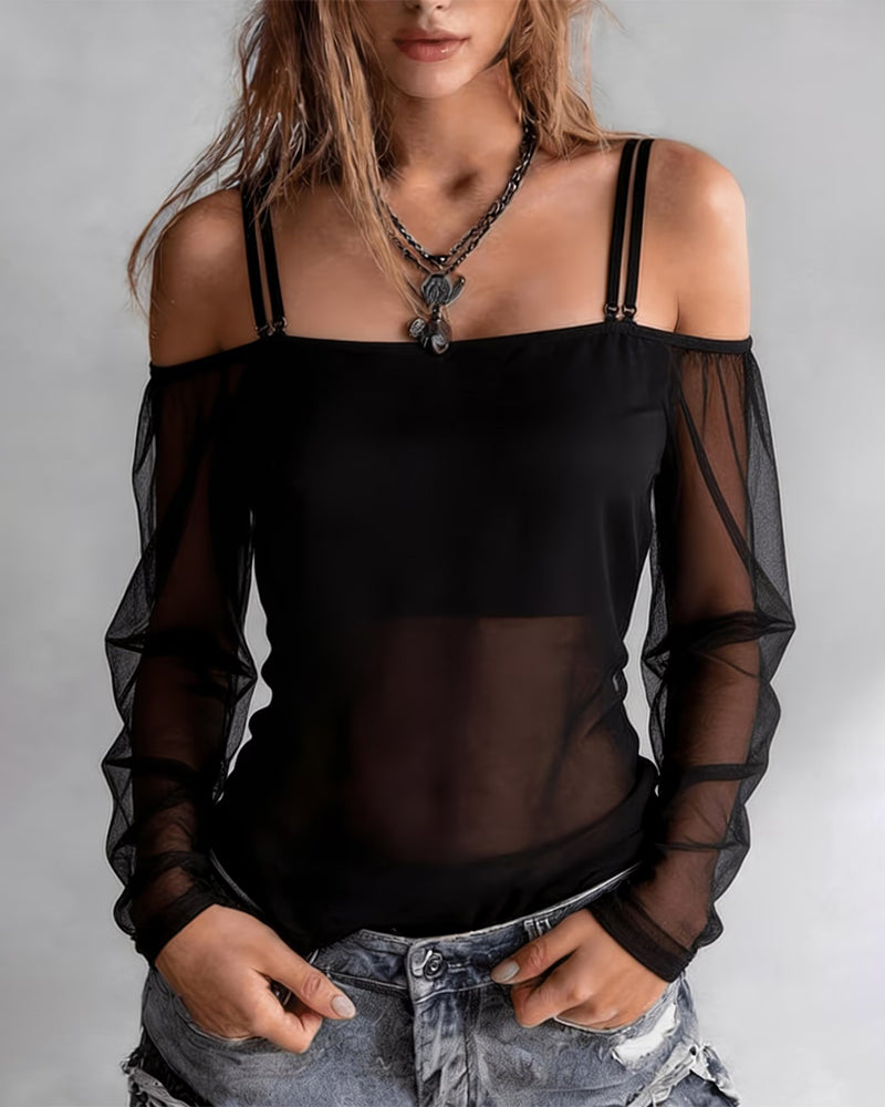 T-Shirt Bretelle Spaghetti Off-Shoulder Sheer