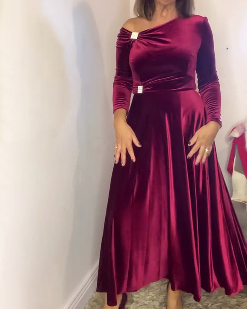 Robe Élégant Velours Boucles Métal