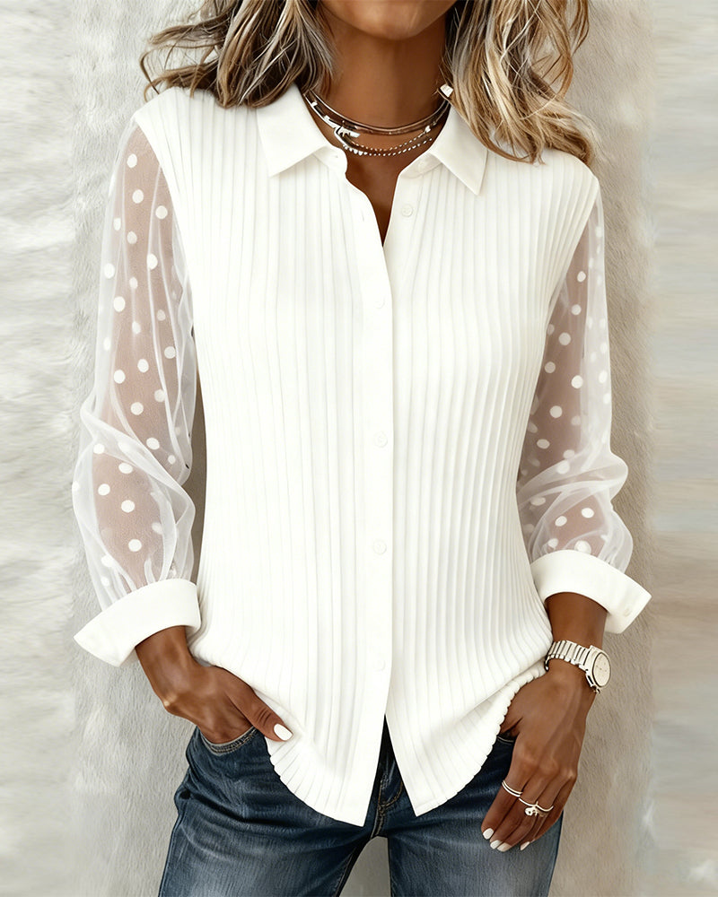 Chemise En Résille Côtelée Avec Col À Revers
