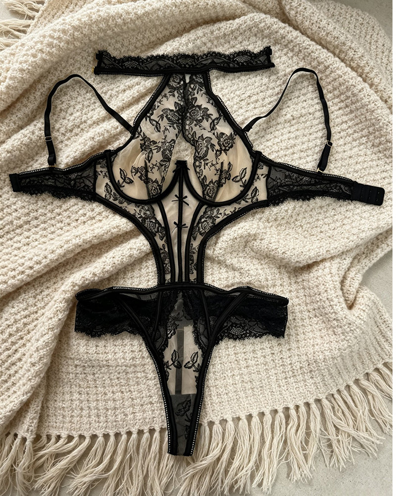 Lingerie Sheer Halter Bodysuit