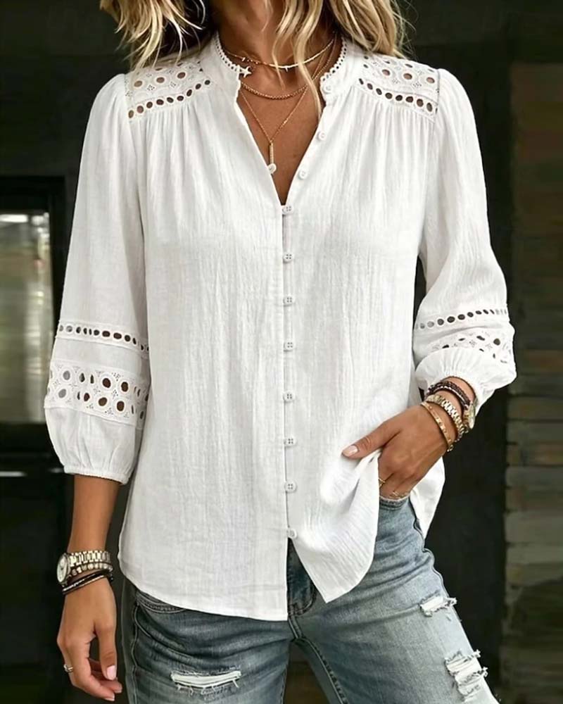 Blouse Col Mandarine Évidé