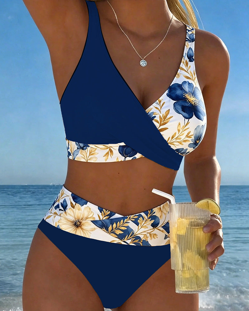 Bikini Floral Bloc De Couleur Patchwork