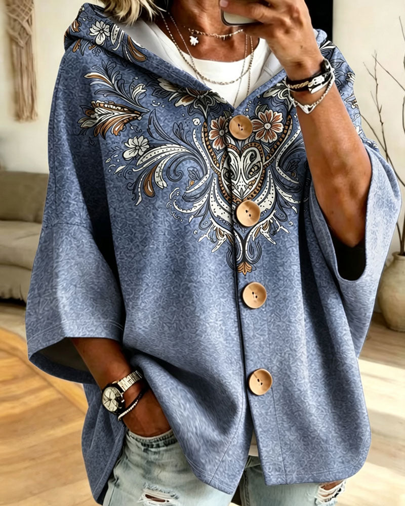 Manteau Style Cape Capuche Imprimé