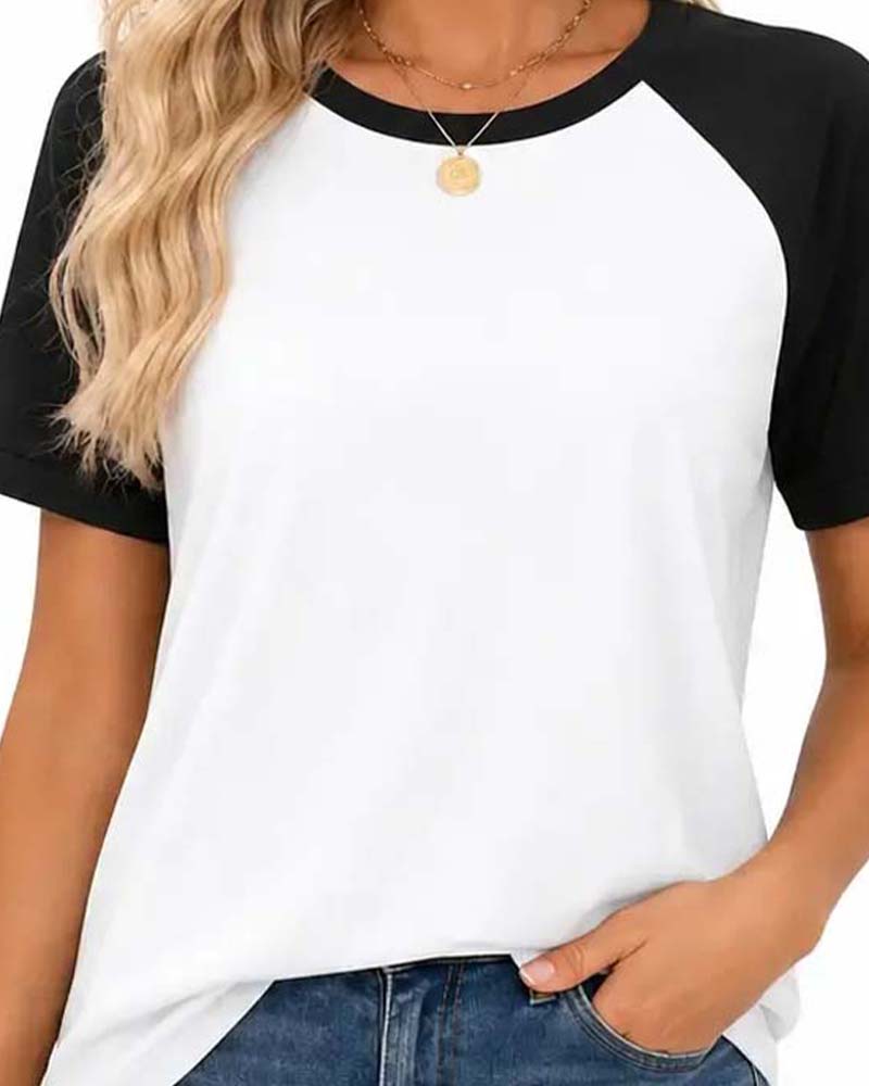 T-Shirt Col Rond Bloc De Couleur Manche Raglan