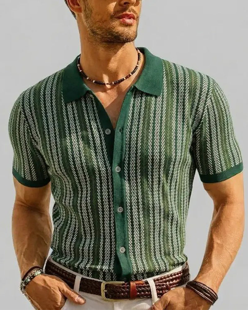 T-Shirt Revers Homme Manches Courtes Bouton