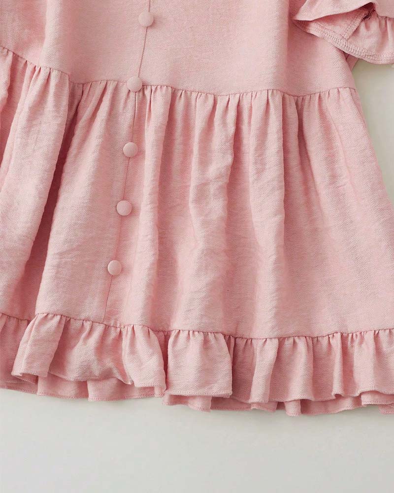 Blouse Col V Volant Perle Bouton