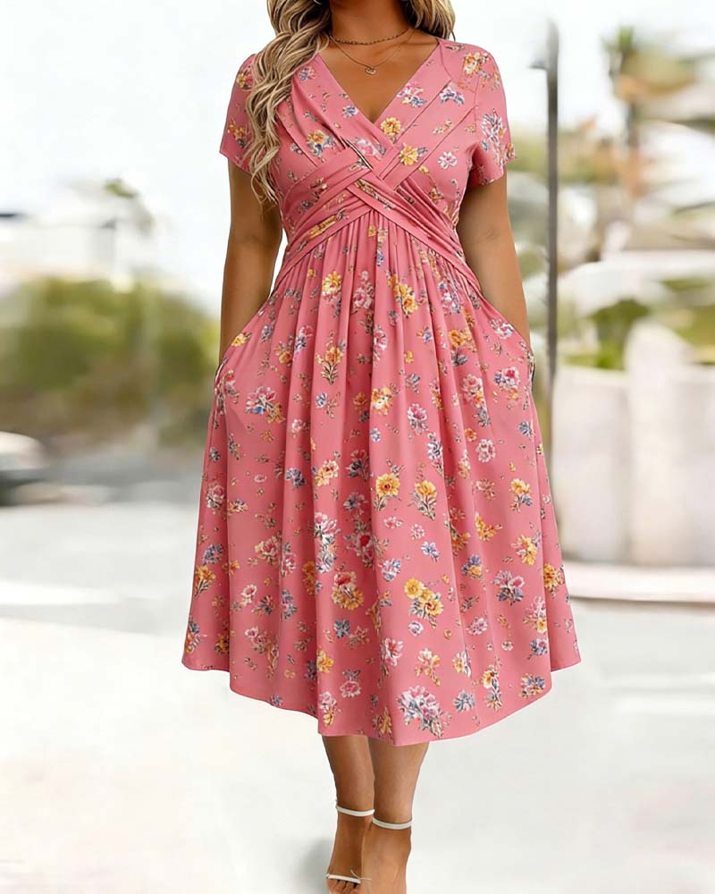 Robe Florale Twist Manche Courte
