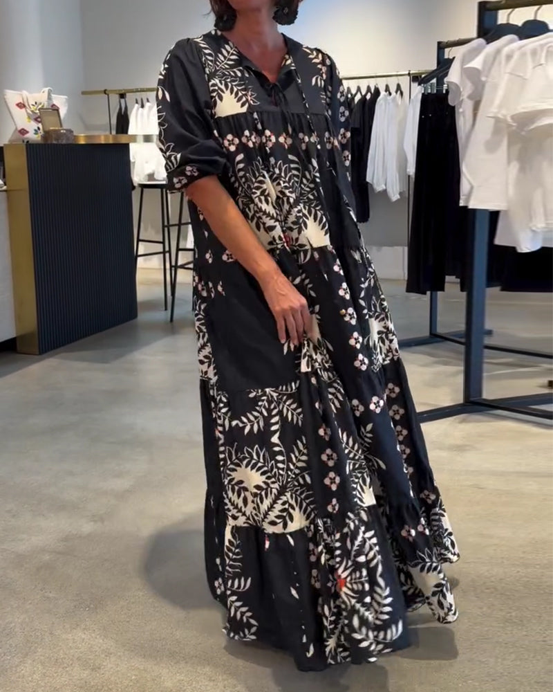 Robe Cravate Florale Jupe Ample Vacances Maxi