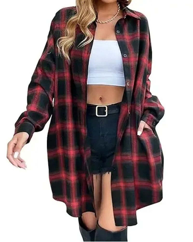 Chemise Casual Imprimé Vichy Longue