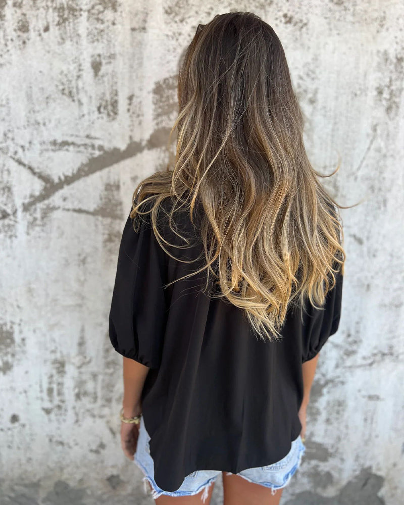 Blouse Mode Décontractée Manches Courtes Uni