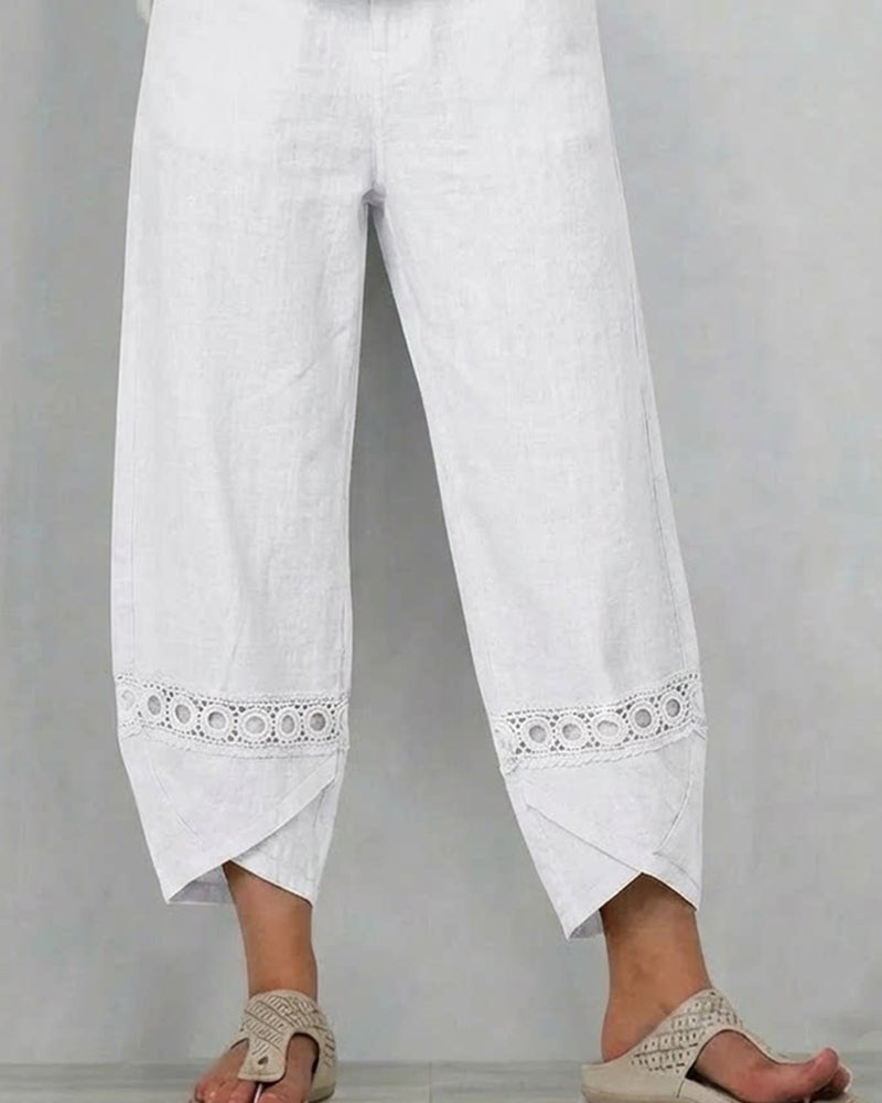 Pantalon Uni Ajouré Décontracté