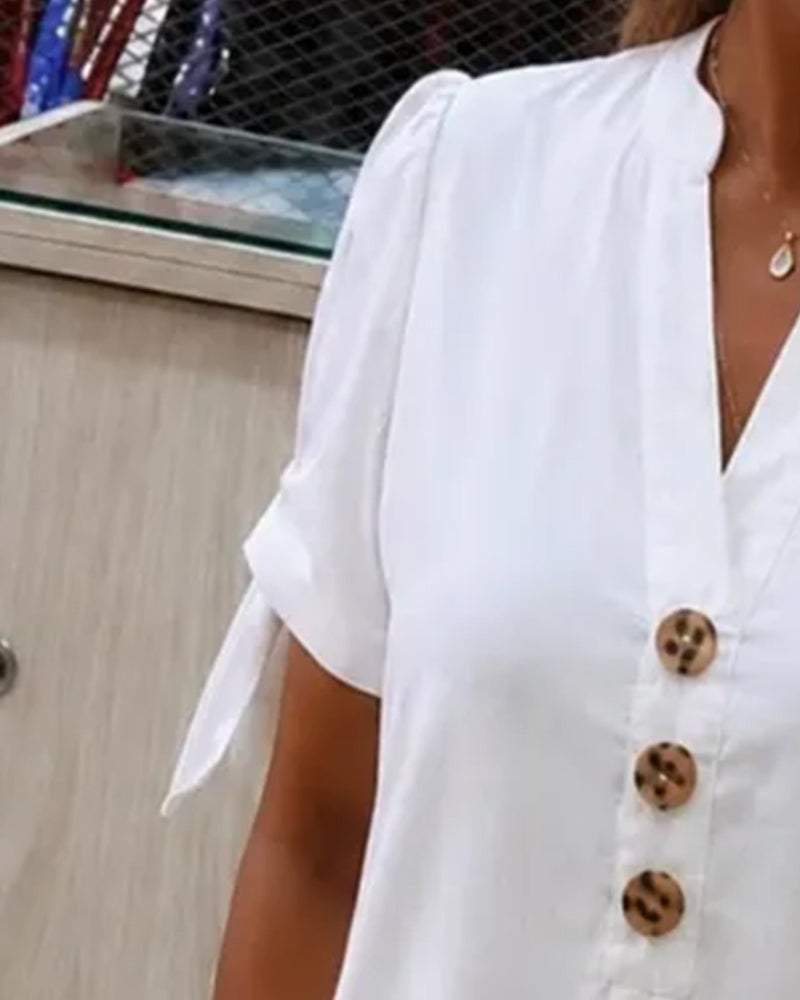 Robe Col V Droit Demi Bouton