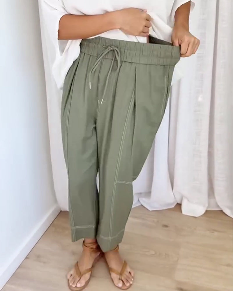 Pantalon Lanterne À Taille Élastique Avec Cordon De Serrage