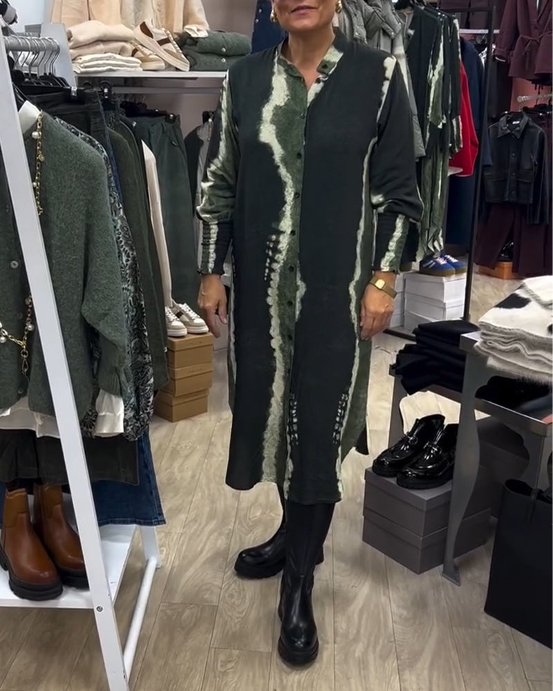 Robe chemise imprimée à col montant et boutons