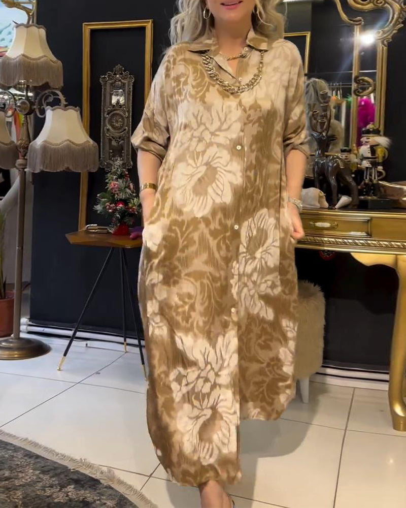 Robe boutonnée à revers imprimé vintage