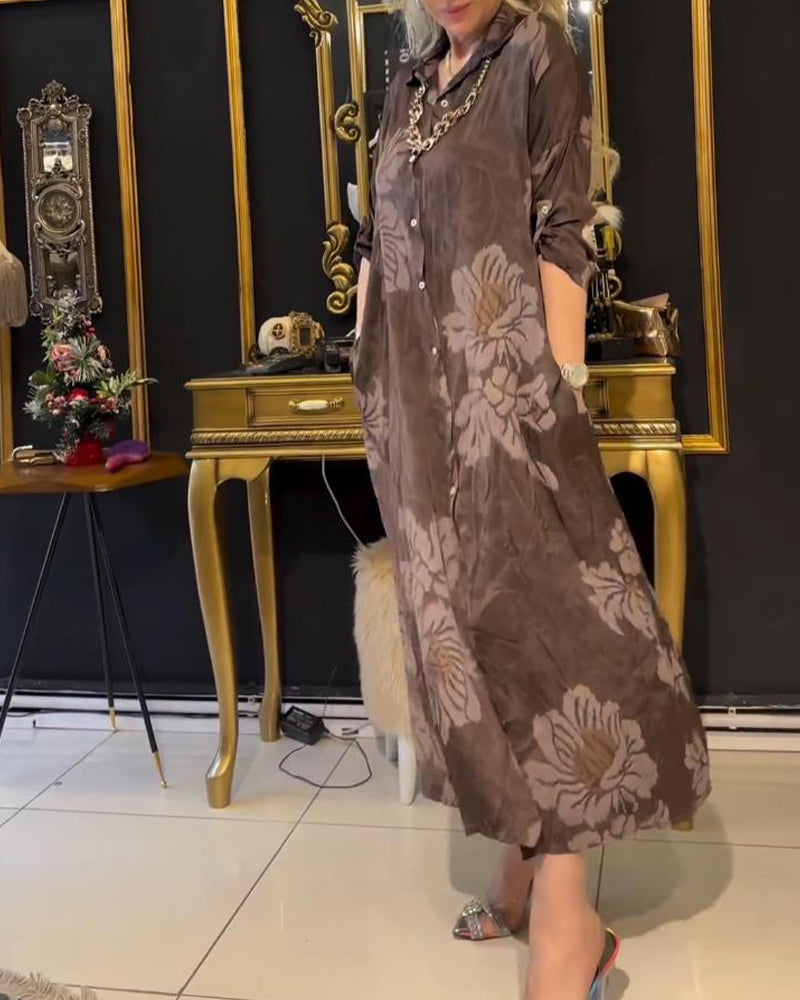 Robe boutonnée à revers imprimé vintage