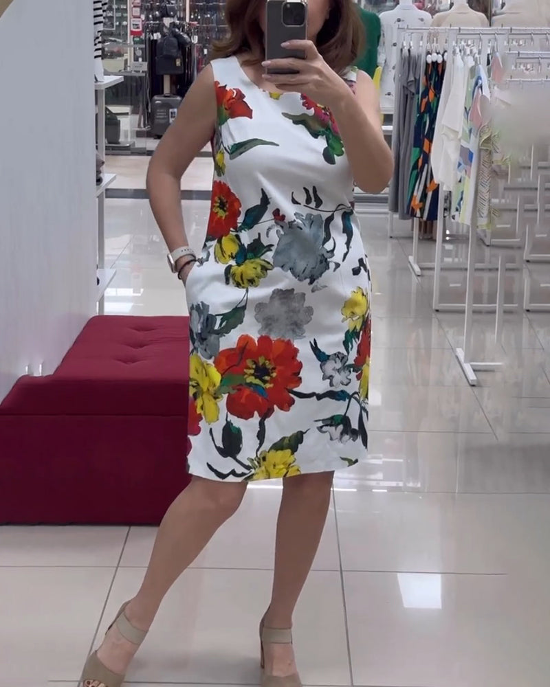 Robe élégante sans manches à imprimé floral