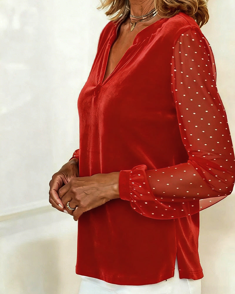 Haut À Manches Longues En Velours Et Col V