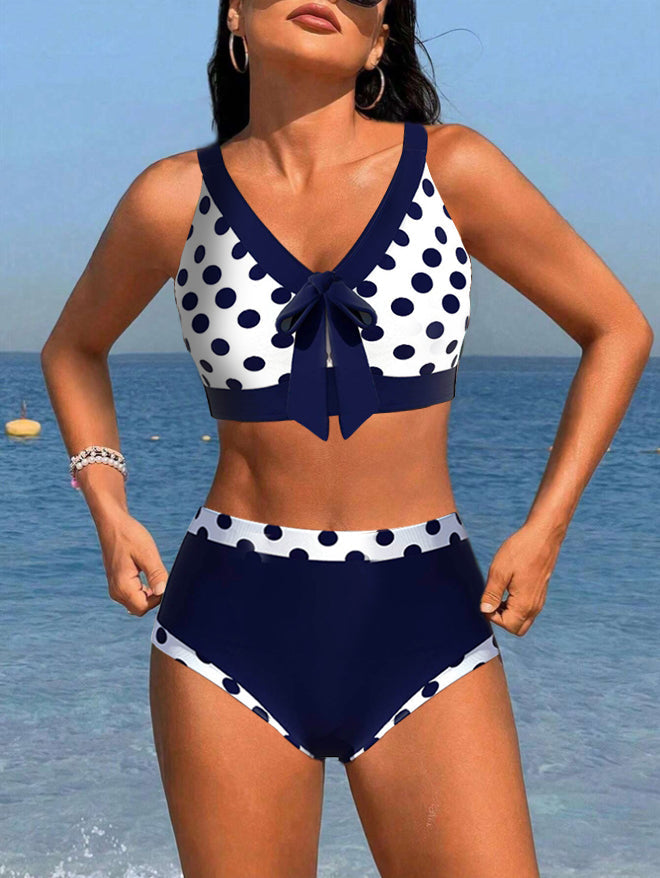 Bikinis taille haute patchwork à pois