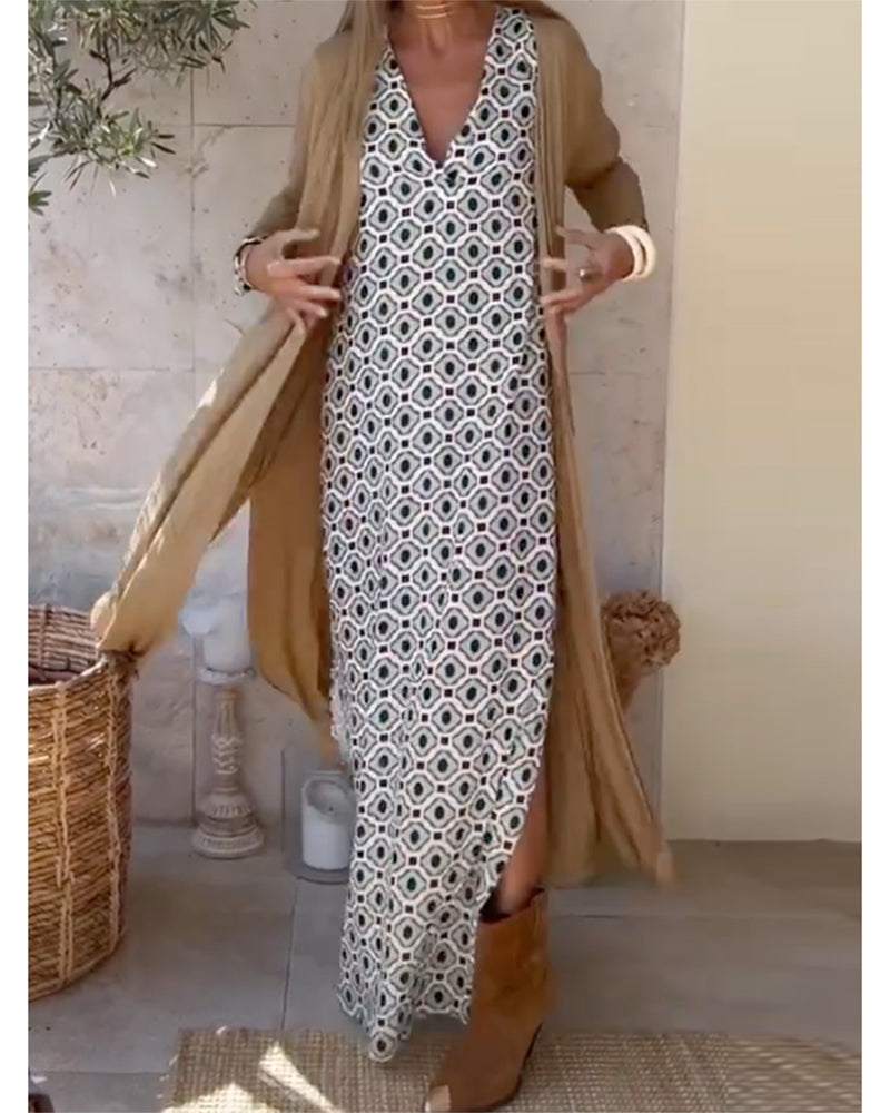Robe longue en imprimé batik à manches longues