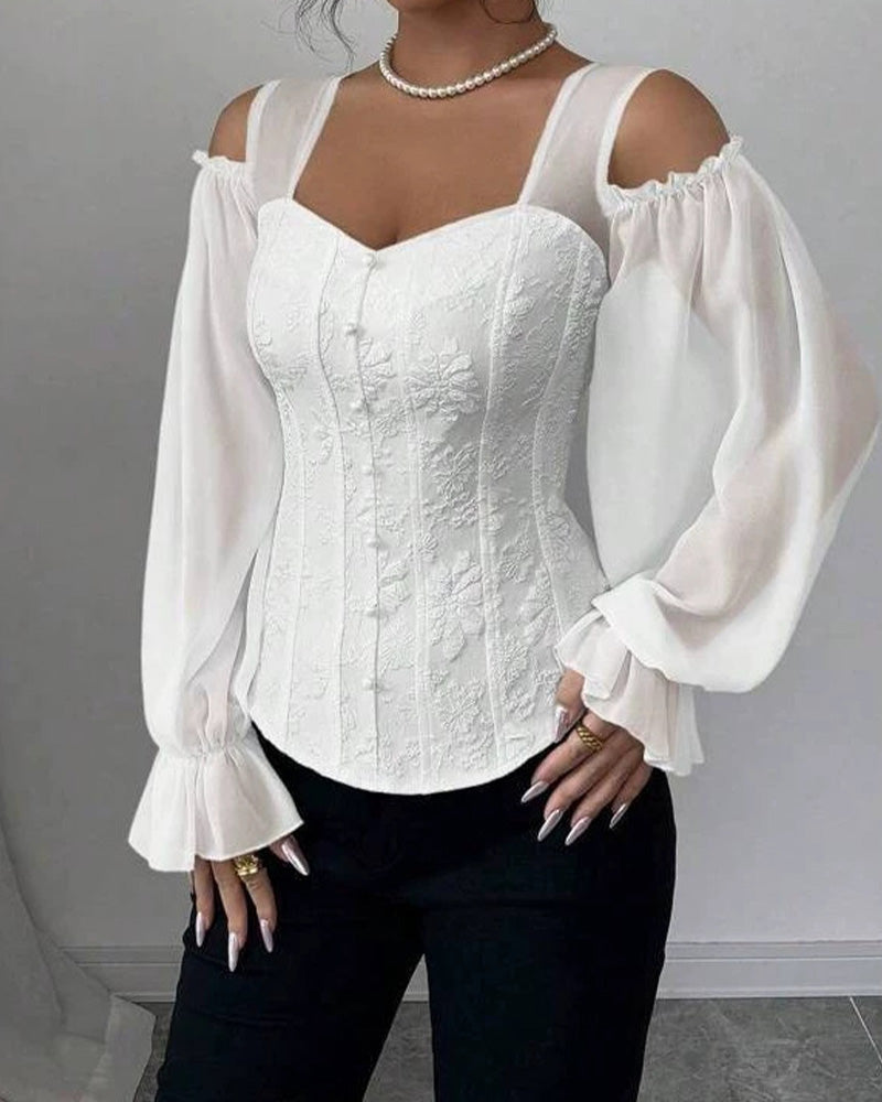 Blouse Off-Épaule Manche Longue Taille